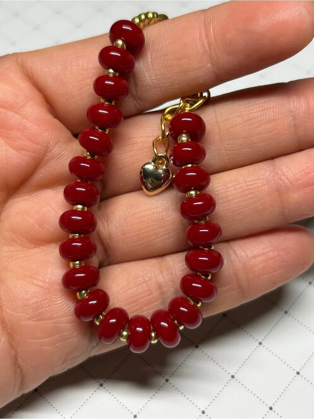 Gold Accent Red Candy Bead Bracelet